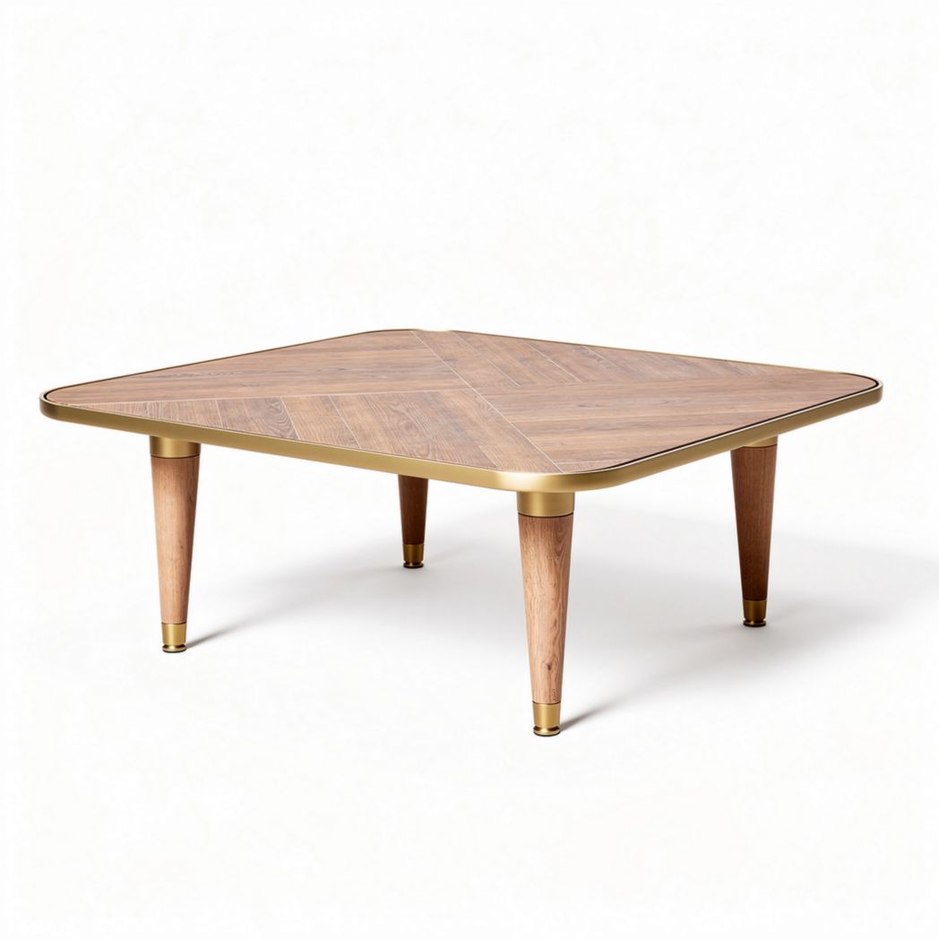 Salontafel van hout met metalen rand in vierkant formaat 120 x 120 x 40cm