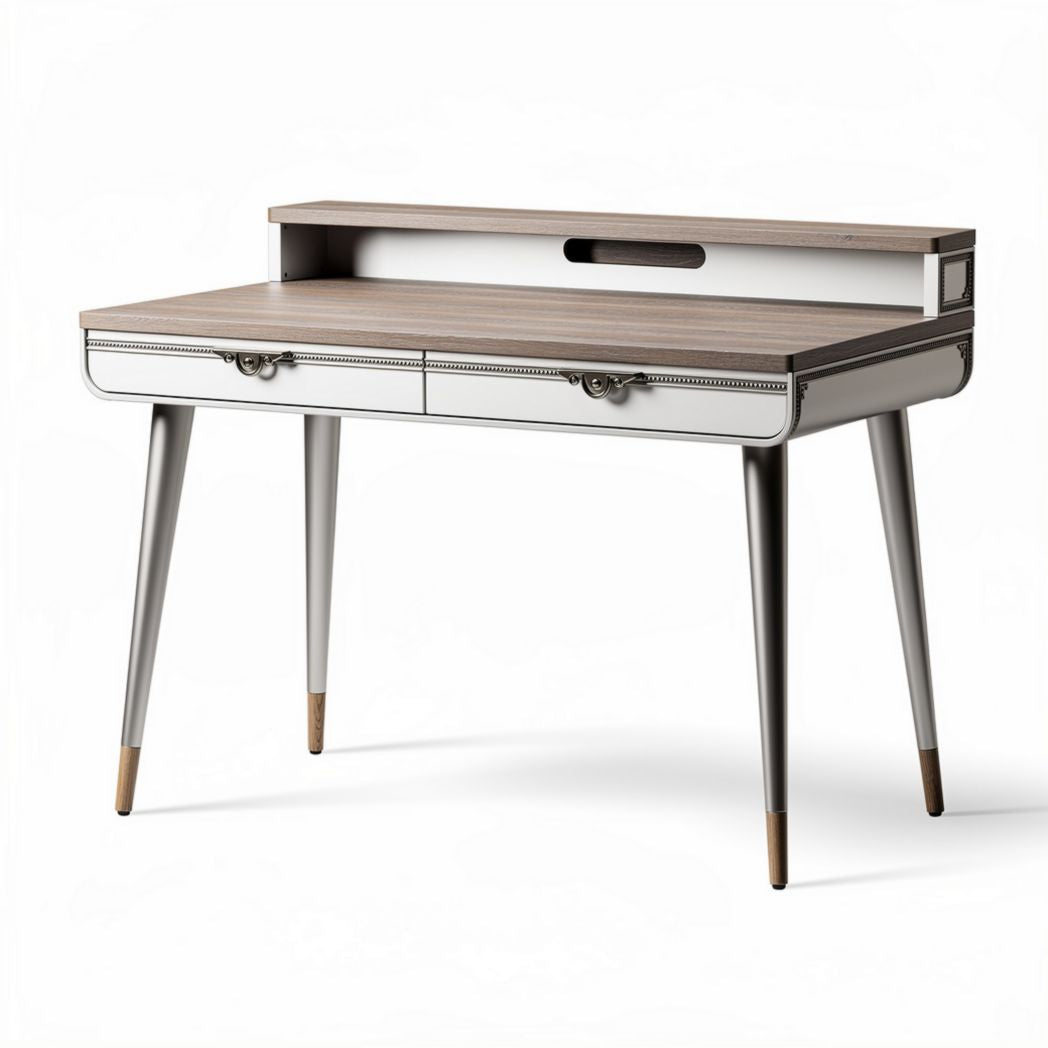 Het bureau met opbergruimte van hout in wit en grijs 120 x 60 x 75cm