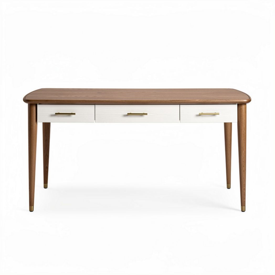 Houten bureau met drie lades 120 x 60 x 75 cm in wit en natuurlijk hout