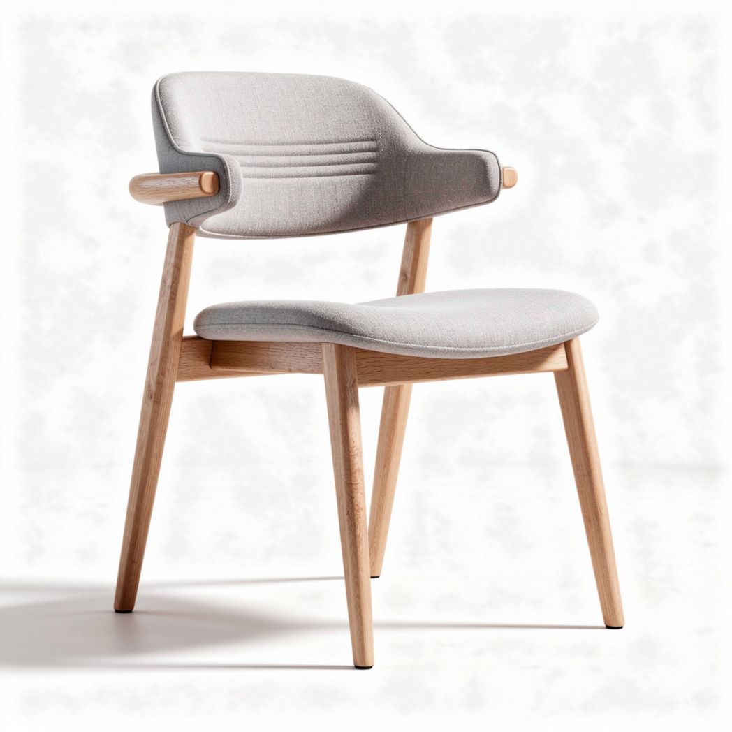 Houten stoel met stoffen zitting en rugleuning beige 70 x 60 x 80cm