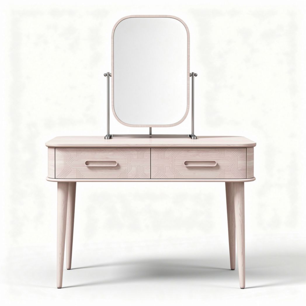Make-up tafel met spiegelframe in lichtroze hout 90 x 40 x 75cm