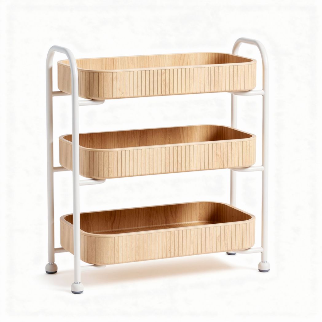 Houten opbergrek met drie bakken in naturellen kleuren 70 x 30 x 80cm