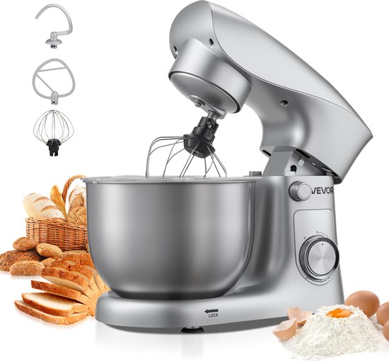 Vevor VEVOR Staande Mixer/Keukenmachine voor Bakken, 1500w Deegmixer met Roestvrijstalen Kom (4,2L) Deeghaak Klopper Garde, 10 Snelheden Kantelbare Mixer