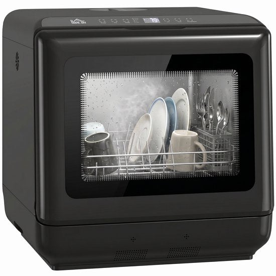 Homcom HOMCOM Vaatwasser-ABS, Gehard glas-45L x 44B x 45,8H cm-Zwart