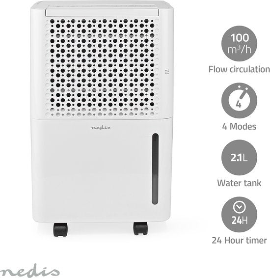 Nedis Luchtontvochtiger – Tot 10 Liter per dag – LED Display – Wasdrogingsfunctie – 100m³/h – Wit