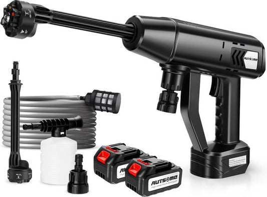 AUTSOME Accu Hogedrukreiniger - Draadloze Hogedrukspuit Auto Wasmachine Set - Complete Accessoires Inclusief 2x Accu(502 Watt)