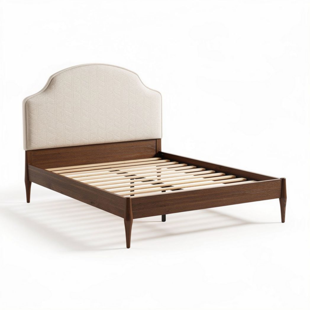 Bed met gestoffeerd hoofdeinde van hout en lattenbodem 200 x 160 cm