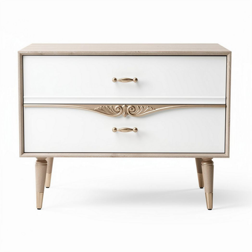 Houten kast met witte lades en gouden details 80 x 45 x 70cm