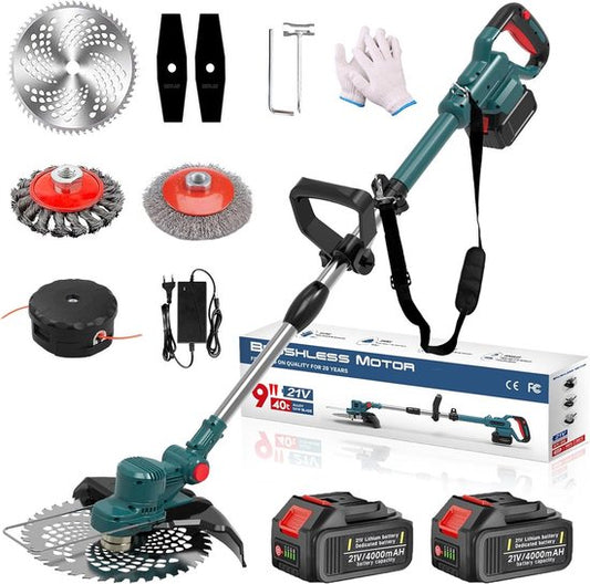 Merkloos / Sans marque Elektrische Grastrimmer - 750W Accu Grasmaaier  4-in-1 Trimmer met 2x 4000mAh Accu + Lader - Borstelloze Motor, 4-in-1 Multifunctioneel, Verstelbaar