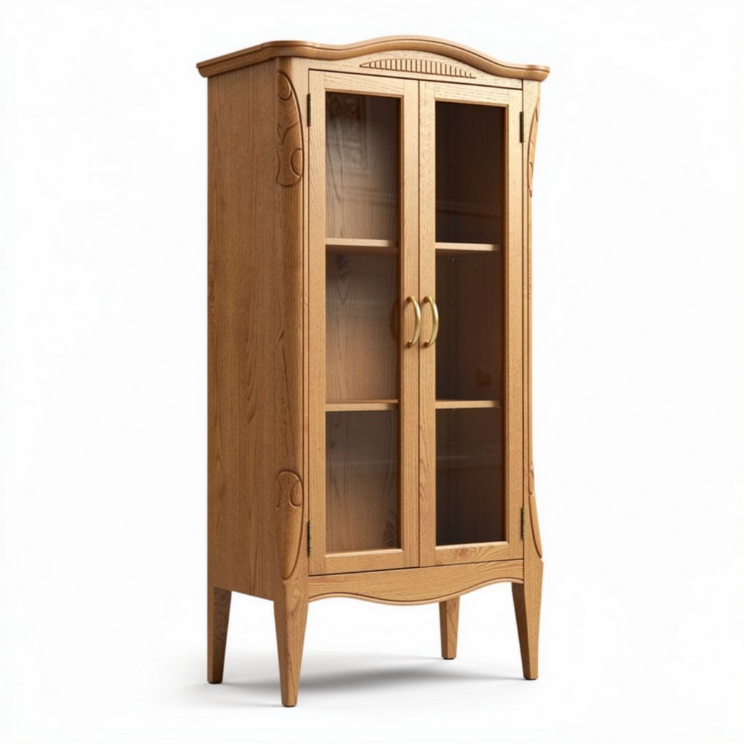 Houten vitrinekast met glazen deuren 80 x 40 x 180cm naturel eikenhout