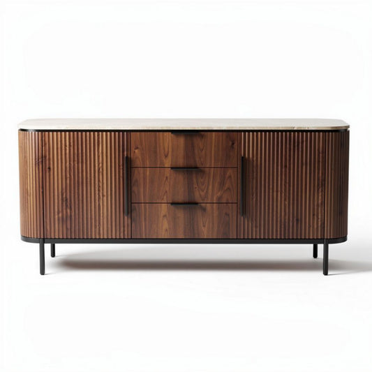 tv-meubel van hout met 3 lades en marmeren bovenblad 150 x 45 x 70cm