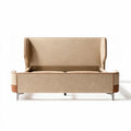 Bank met uitschuifbare bedfunctie van textiel in beige en bruin 90 x 200 x 100cm