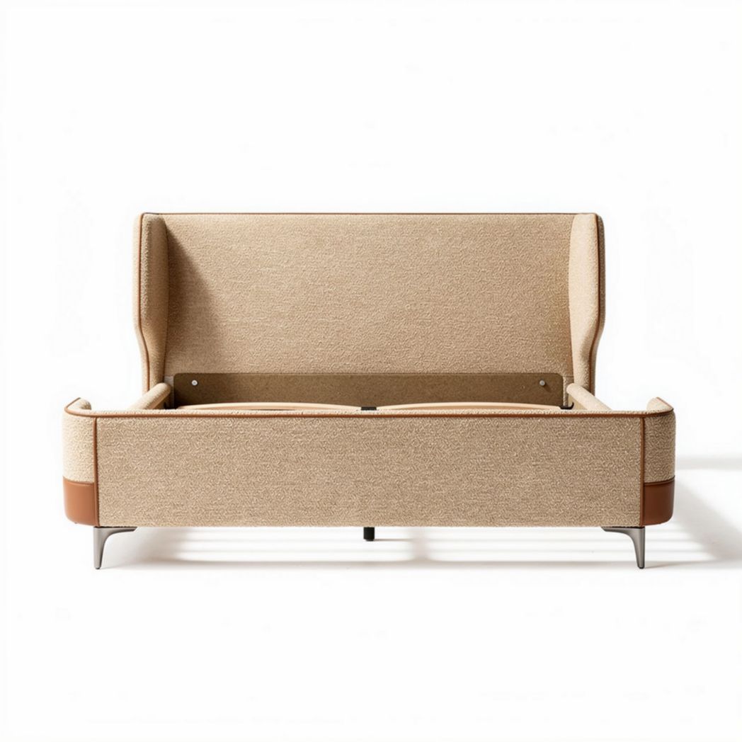 Bank met uitschuifbare bedfunctie van textiel in beige en bruin 90 x 200 x 100cm