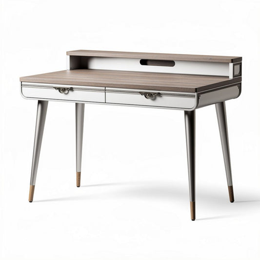 Het bureau met opbergruimte van hout in wit en grijs 120 x 60 x 75cm