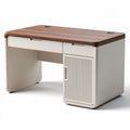 Bureau met een walnut top en een witte opbergruimte van 120 x 60 x 75cm
