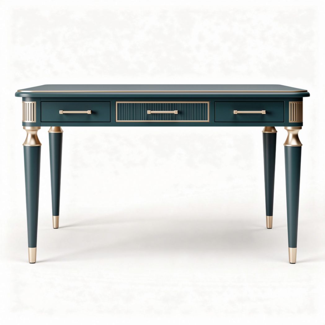 Houten bureau met lades in groen en goudafwerking 120 x 60 x 75cm