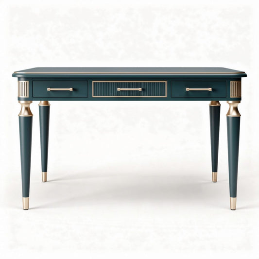 Houten bureau met lades in groen en goudafwerking 120 x 60 x 75cm
