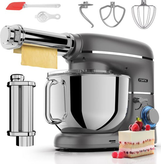 Fentic Keukenmachine - 2000W - Keukenrobot - Incl. Pastaroller en extra accessoires - 6,2L Mengkom - Foodprocessor - Pastamachine - Antraciet(Mat antraciet)