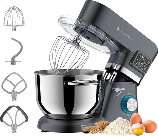 KitchenBrothers Keukenrobot - Keukenmachine - Touch Display en Timer - 6,2L - Keukenmixer - 1400W - Antraciet(Antraciet， 1400W Display)