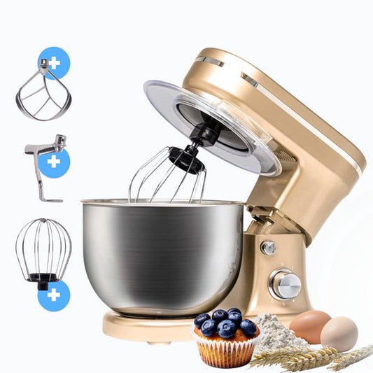BluMill Keukenmachine - RVS - 6 Snelheden - Keukenmachine met kom - 5 Liter - met Accessoires - 1200W - Metallic Champagne(Metallic Champagne)