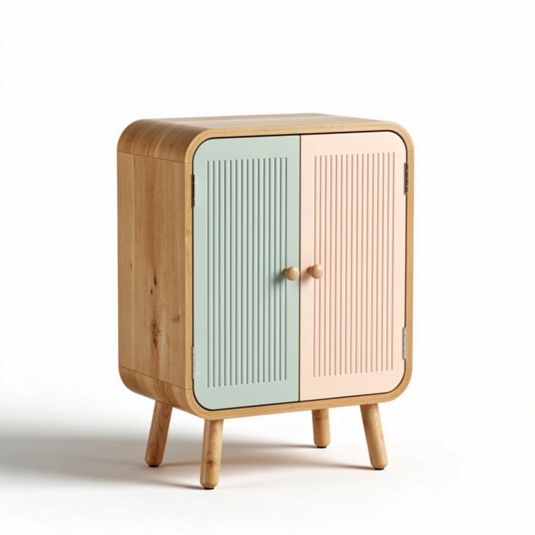 Houten kast met deuren in pastelkleuren 60 x 40 x 80cm