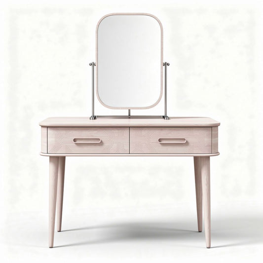 Make-up tafel met spiegelframe in lichtroze hout 90 x 40 x 75cm