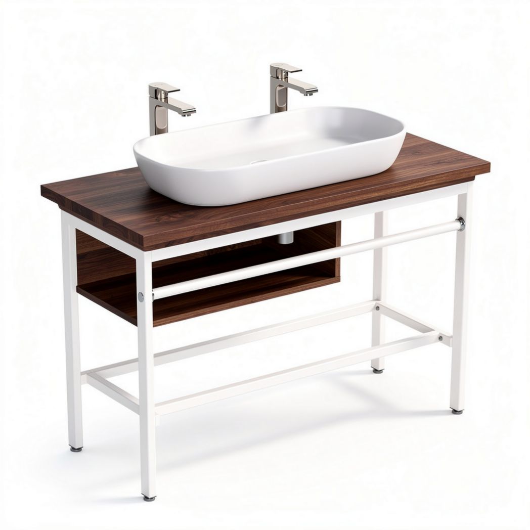 Wastafelmeubel met houten blad en wit keramisch waskom 80 x 40 x 85cm