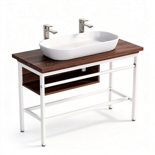 Wastafelmeubel met houten blad en wit keramisch waskom 80 x 40 x 85cm