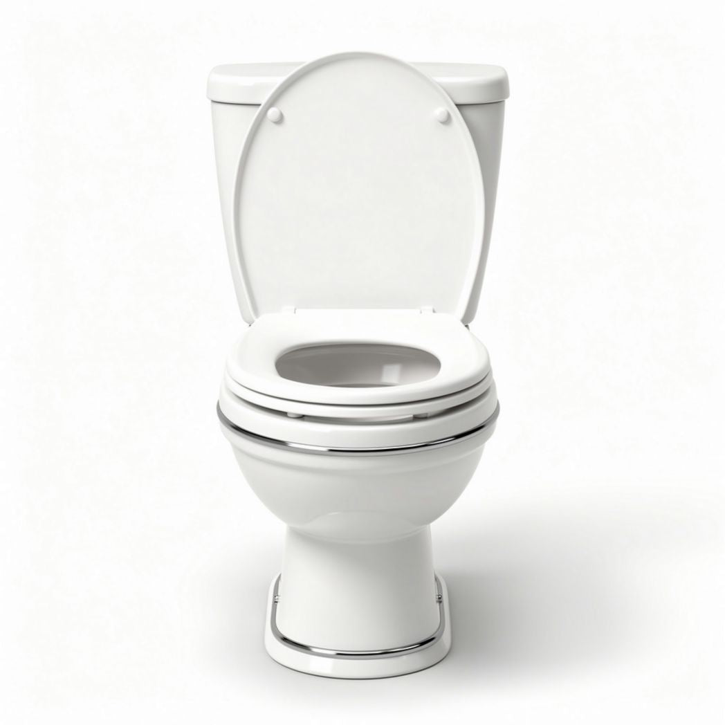 Witte keramische toiletpot met gebogen rand en chromen afwerking 70 x 40 x 40cm