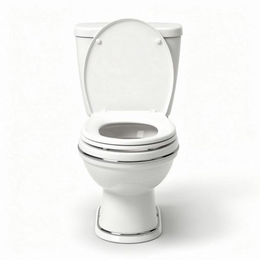 Witte keramische toiletpot met gebogen rand en chromen afwerking 70 x 40 x 40cm