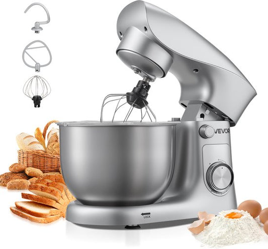Vevor VEVOR Staande Mixer/Keukenmachine voor Bakken, 1500w Deegmixer met Roestvrijstalen Kom (4,2L)  Deeghaak  Klopper  Garde, 10 Snelheden Kantelbare Mixer