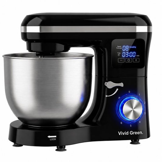 Vivid Green 2000W Keukenmixer - Timer  Automatische Stop - Geschikt voor Zwaar Deeg - 6,2L Mengkom - Keukenmachine - Keukenrobot - Zwart(Zwart)