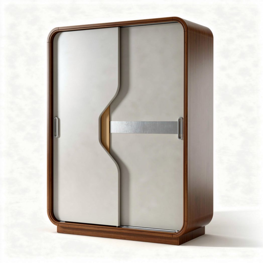 Houten kast met metalen handgrepen en glazen fronten 80 x 50 x 150cm