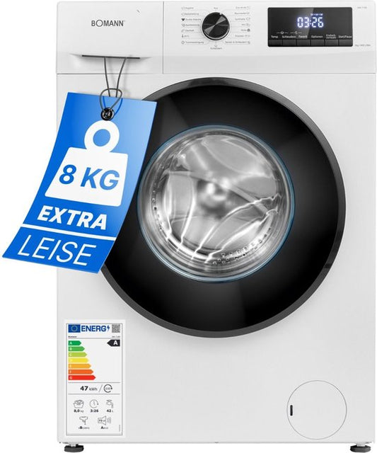 Bomann WA 7185 W Wasmachine - 8KG - 1400 toeren - 15 programma's - Stoomfunctie - Energieklasse A - 10 jaar motorgarantie(wit)