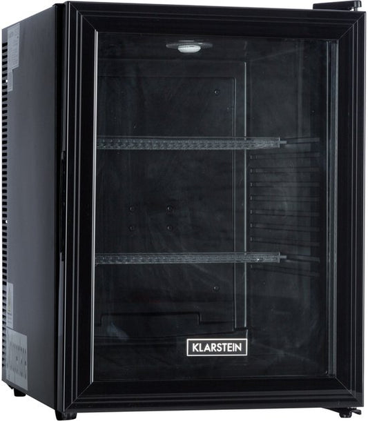 Klarstein Mini-Koelkast Brooklyn 42 Glazen Deur LED 42L - Minikoelkast Minibar Drankkoeler - 12-18°C Compressorkoeling - voor Hotelkamer voor Slaapkamer - Compact - Mini Fridge - Hotelkoelkast - Kleine Koelkast - Compact Koelkast(Zwart)