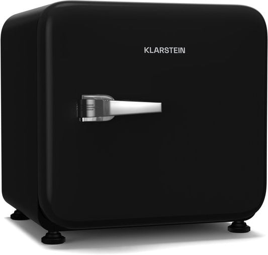 Klarstein Audrey Evo 43L minikoelkast - retro design, stil (40 dB), compressor, verstelbare pootjes, omkeerbare deur, kleine koelkast voor slaapkamers en kantoren, zwart