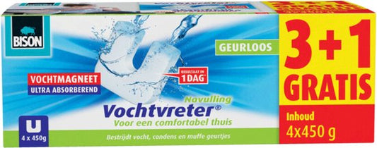 Bison Vochtvreter Vochtmagneet Neutraal Navulling - 4 x 4 stuks - Voordeelverpakking(16 g)