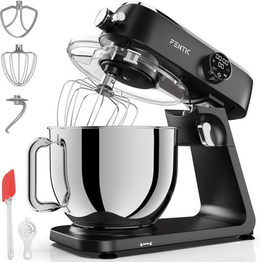 Fentic Keukenmachine 1800W, Keukenrobot met 7l RVS Mengkom, Incl. Menghaak, Garde, Deeghaak en Extra Accessoires, Keukenmixer Met Timer en 10 Snelheden(Zwart)