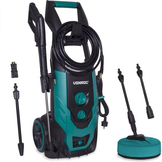 VONROC Hogedrukreiniger V22-2 2200W – 170 bar – 450 l/h – Incl. 8m slang, terrasreiniger, reinigingstank en meer(V22-2 – Compleet)
