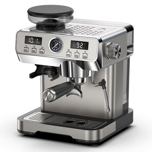 Bresco® Barista Espressomachine – Pistonmachine met Koffiemolen – RVS Koffiemachine melkopschuimer – Bonenmaler – Brushed Stainless Steel(Geborsteld RVS)