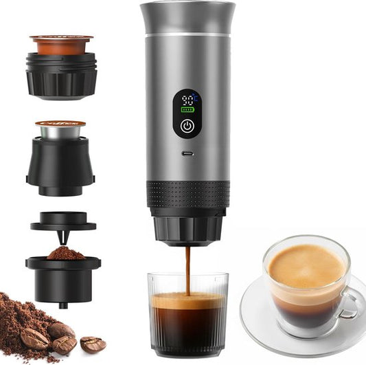 Merkloos / Sans marque Draagbare 3-in-1 espressomachine, zelfverwarmend en oplaadbaar met slim display — Geschikt voor gemalen koffie, kleine en grote capsules; mini-machine voor op reis en camping, 20 bar extractie, 80 ml kop