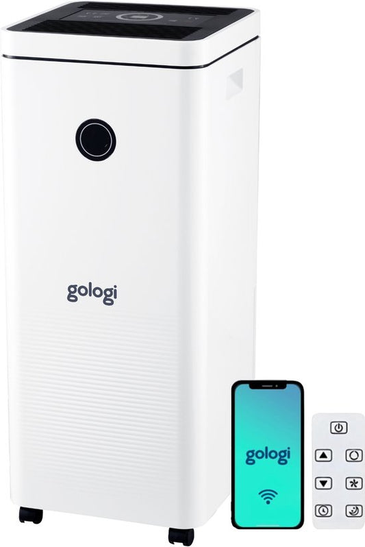 Gologi Luchtontvochtiger met App - Ontvochtigt Tot 12L Per Dag - Was-droog functie - Voor in huis - Geschikt Voor Kelder, Slaapkamer , Badkamer en Woonkamer - Dehumidifier - Vochtvreter Tegen Schimmel - Wit(12 l)