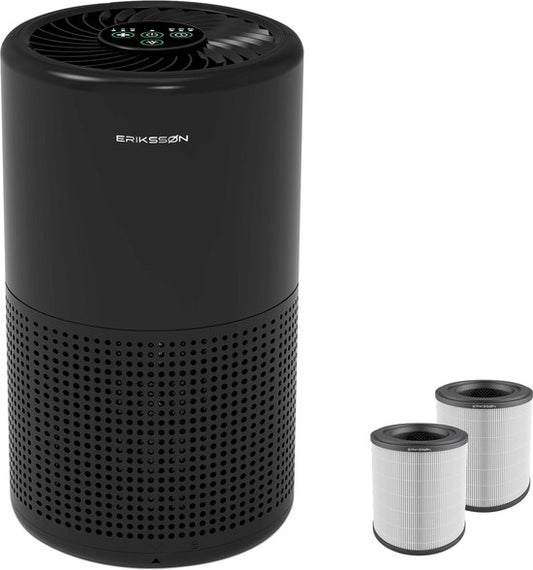 Erikssøn Luchtreiniger Prime - Met Hepa Filter 2x - 70 m3/u - Vermindert Stof En Pollen - Air Purifier - Zwart(Zwart 2 Filters/70)