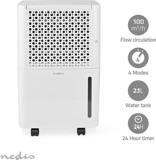 Nedis Luchtontvochtiger – Tot 10 Liter per dag – LED Display – Wasdrogingsfunctie – 100m³/h – Wit