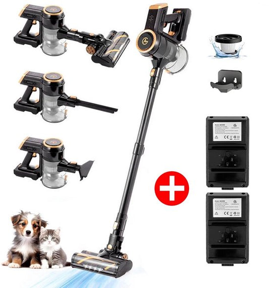 AG 2-in-1 Steelstofzuiger Draadloos – Inclusief Extra Batterij – 90 min Stofzuigen – Premium Gold – Krachtige Stofzuiger Zonder Zak – Geschikt voor Dierenharen – Compact  Lichtgewicht Kruimeldief(Premium Gold/2 accu’s)