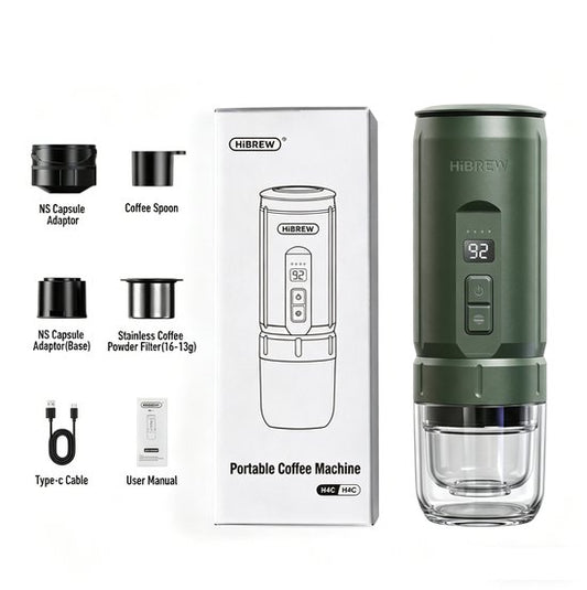 HiBrew Draagbare Elektrische Espressomachine - Draagbaar Koffiezetapparaat - 7500 mAh batterij - 20 bar druk - Voor Onderweg, Reizen en Camping- 100 ml - - Espresso - Nespresso - Dolce Gusto - Capsule Koffie - Gemalen Koffie - groen
